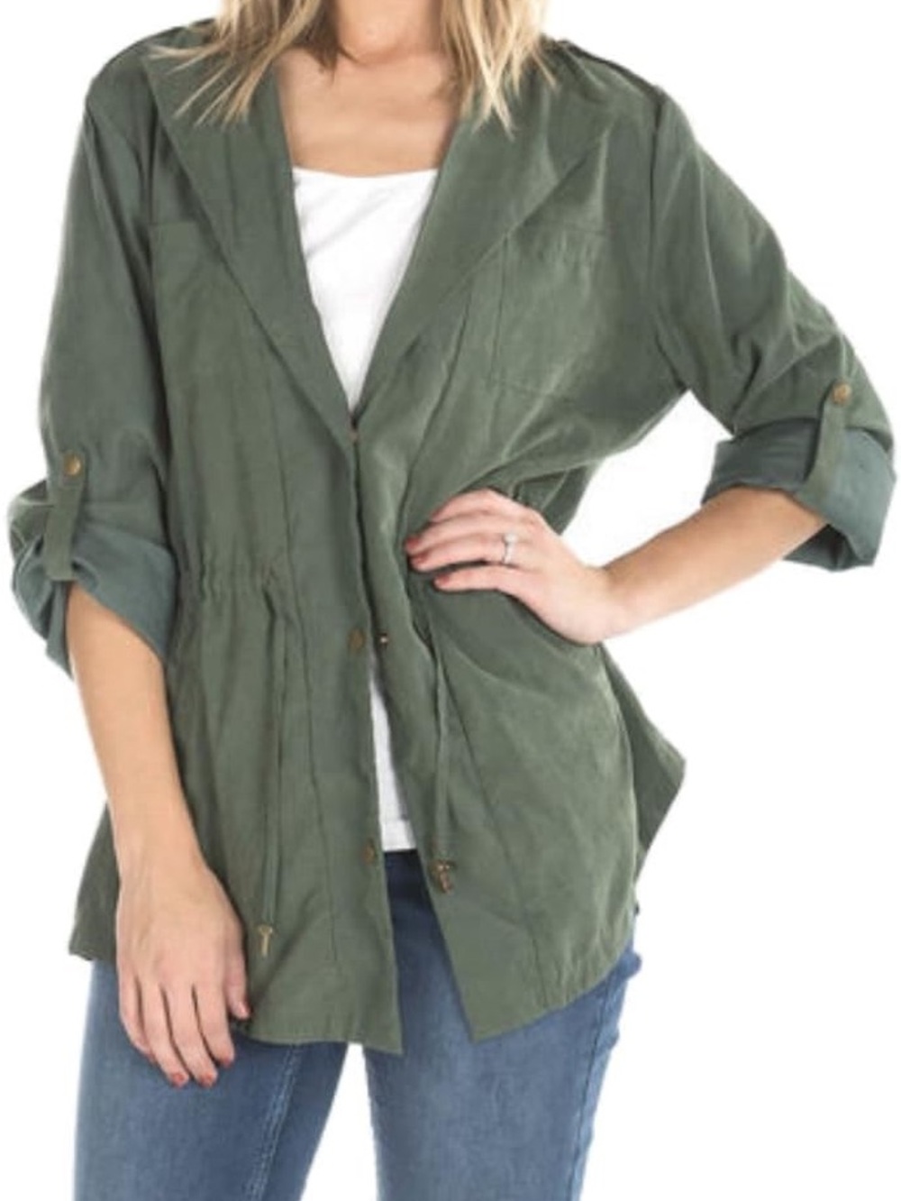 Umgee Olive Green Utility Jacket with Roll-Tab Sleeves